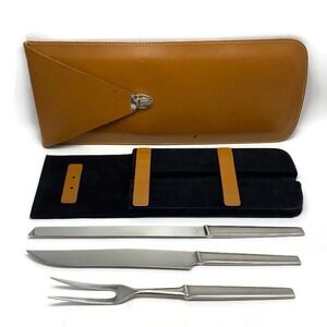Vintage MCM Arthur Salm Austria 3pc Stainless Carving Set + Leather Carry Pouch